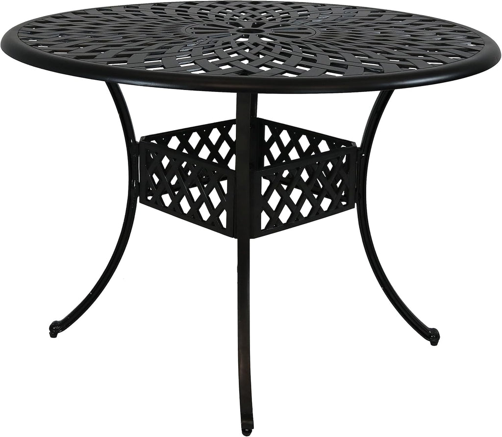 Round Cast Aluminum Patio Dining Table with Umbrella Hole O141592