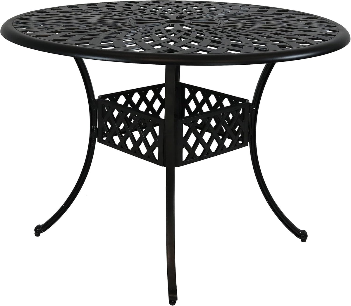 Round Cast Aluminum Patio Dining Table with Umbrella Hole O141592
