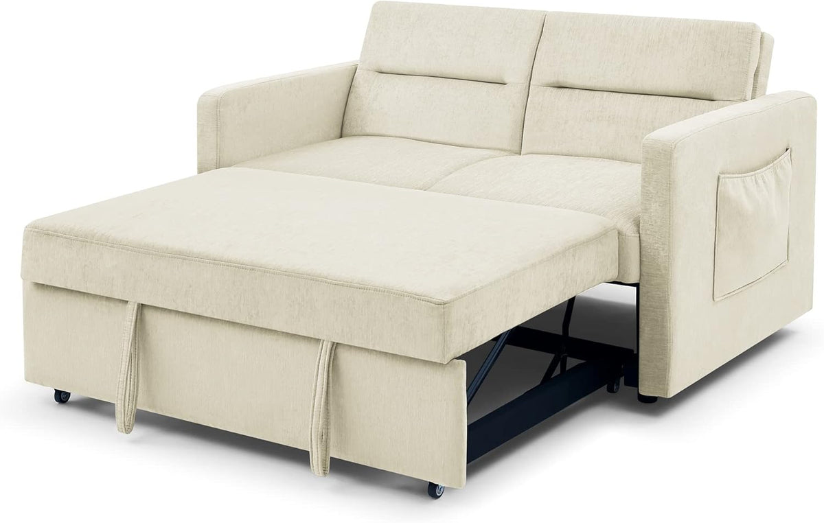 Beige Velvet 3 in 1 Convertible Sleeper Sofa C510572