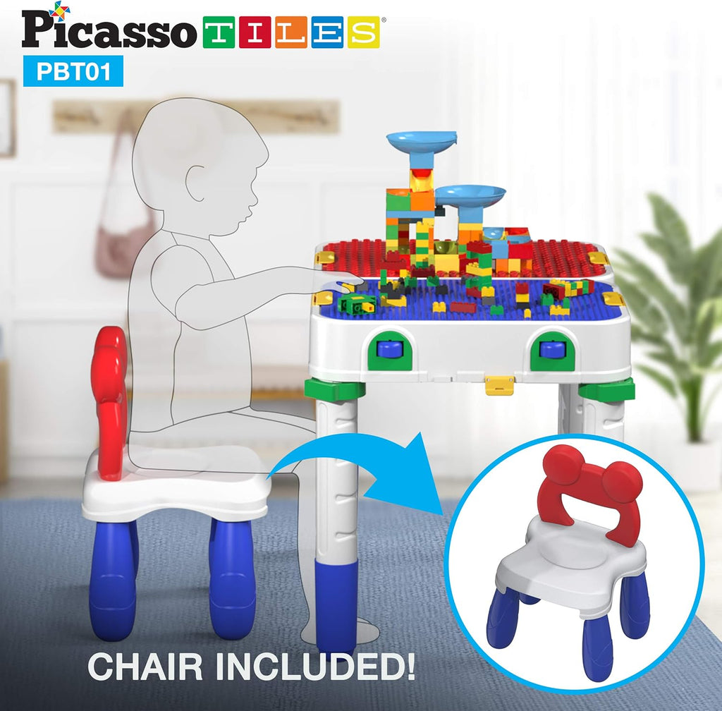 Kids Play Table & Chair Set with Storage, 331pcs Building Blocks and Marble Run Z636