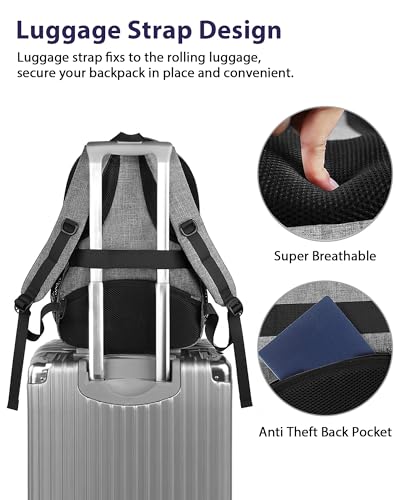 Grey 18 Inch Laptop Backpack with Luggage Strap X568