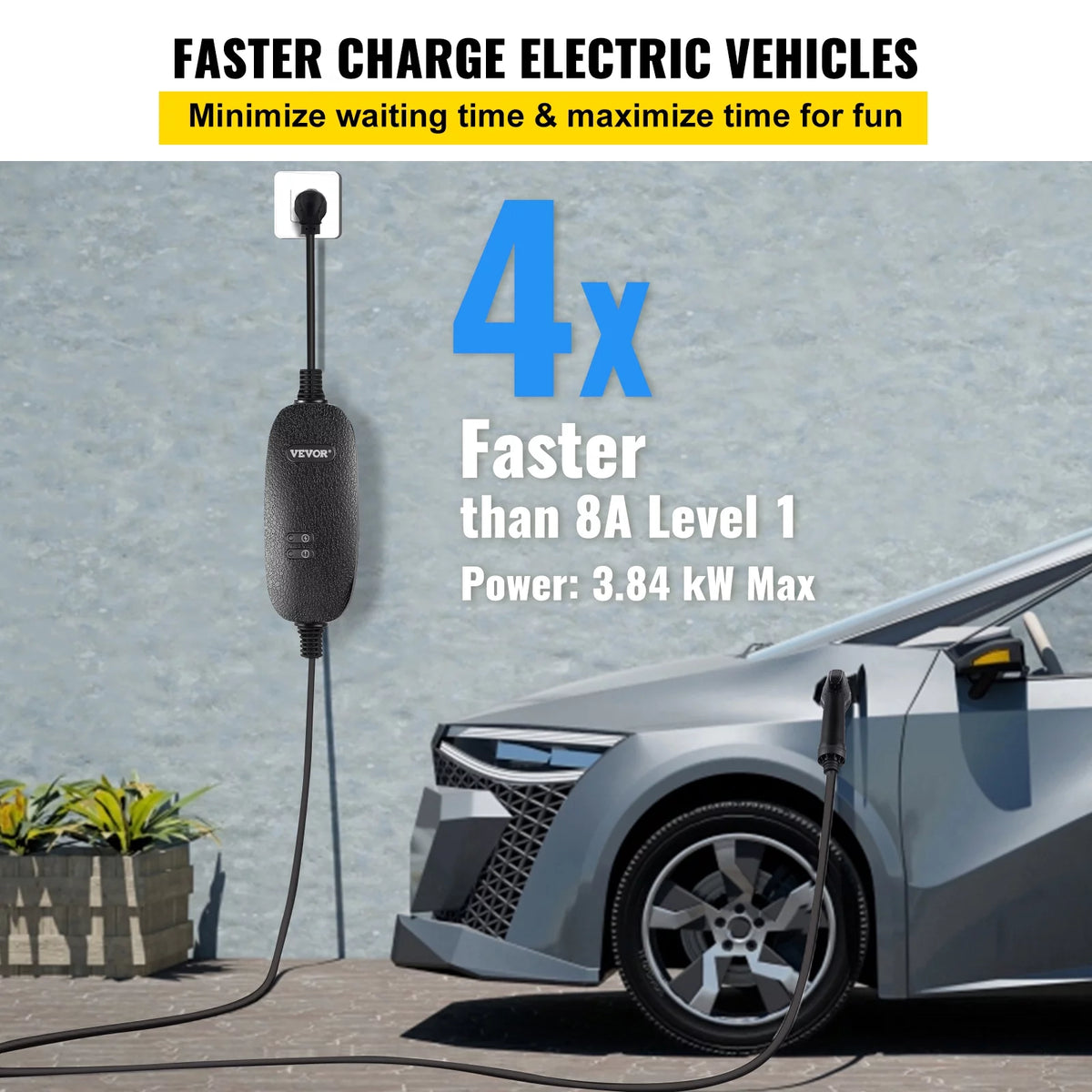 16 Amp 110V-240V Portable Electric Vehicle Charger with 25 ft Charging Cable U305960