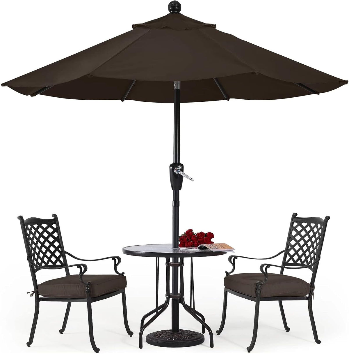 Square Solar Led Patio Umbrellas 7.5FT x 7.5FT Navy Blue I3047