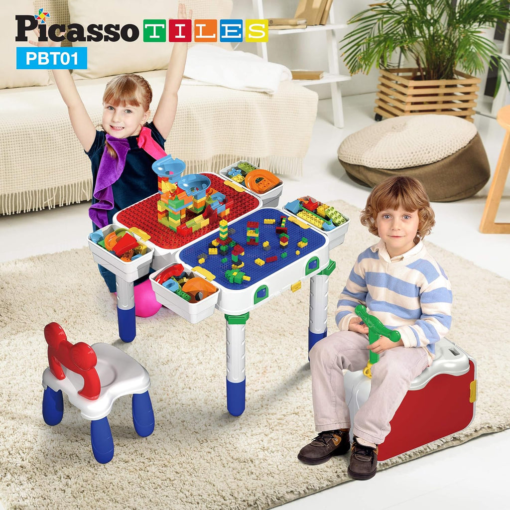 Kids Play Table & Chair Set with Storage, 331pcs Building Blocks and Marble Run Z636