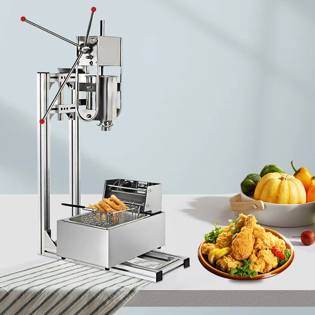 Manual Stainless Steel Vertical Sausage Stuffer with Fryer 2 in 1 Sausage Maker Spanish Churro Maker 12L Fryer C971