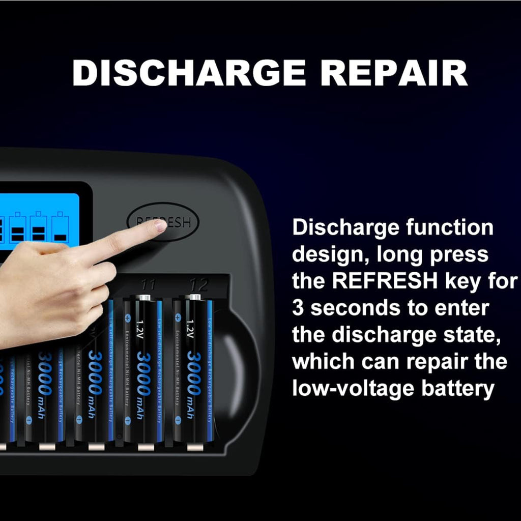 12 Slot LCD Smart Rechargeable Battery Charger for AA AAA NiMH NiCD L52452