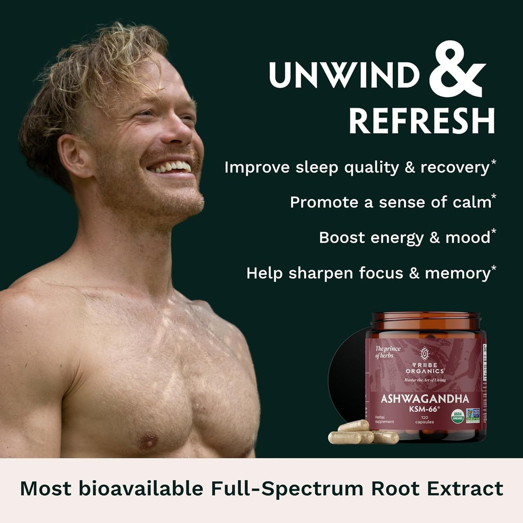Ashwagandha Organic Root Powder Extract Supplement 600mg 120 Capsules H740327