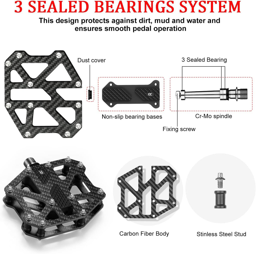 Carbon Fiber 3 Sealed Bearing Mountain Bike Pedals Z3007