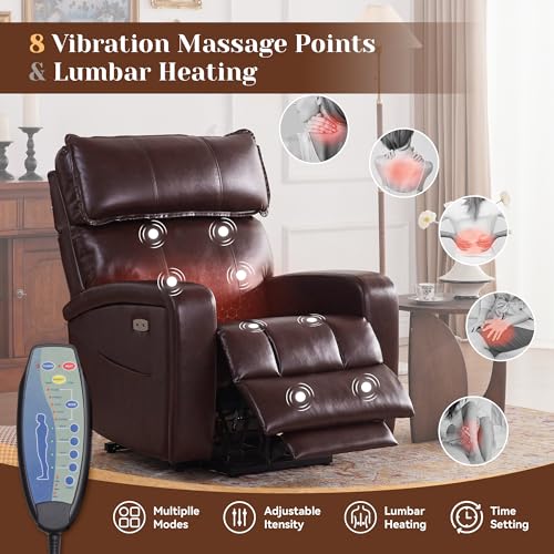 Leather Power Lift Recliner Chair with Heat & Massage W842793
