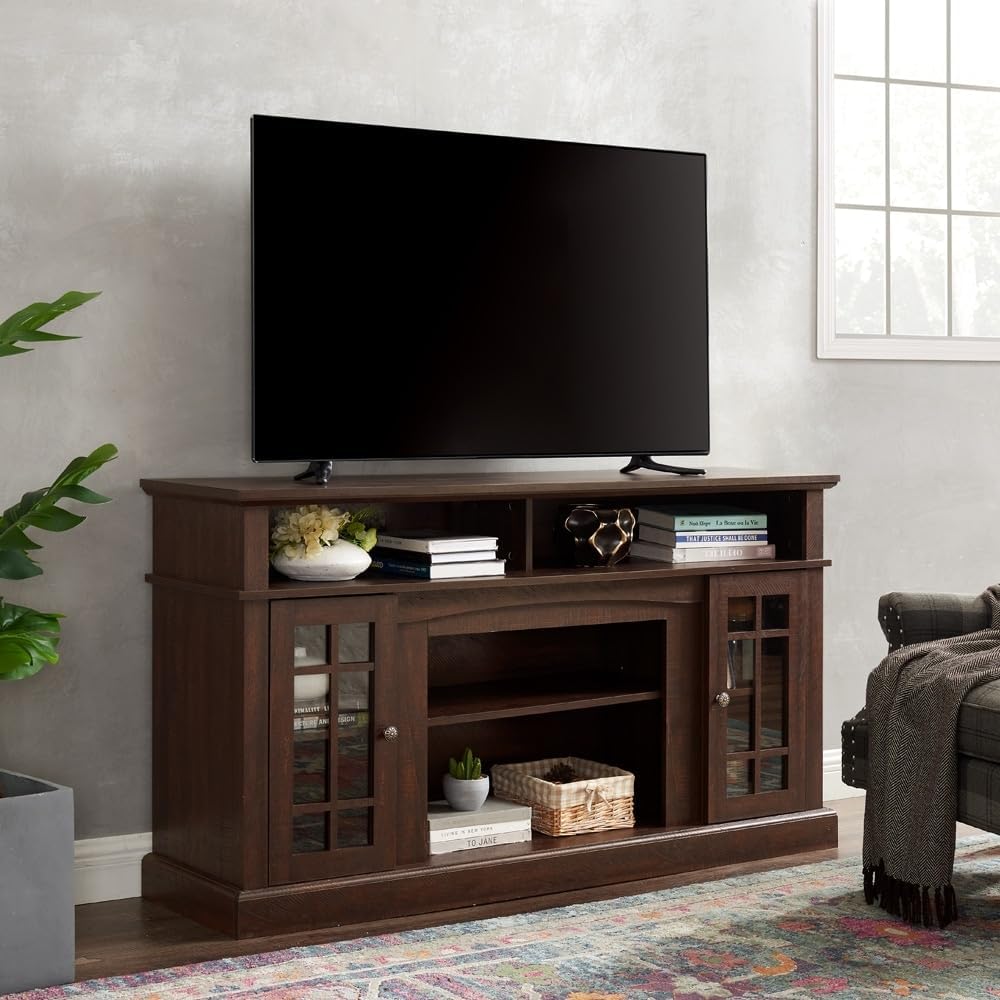 Brown MDF Veneer Corner TV Stand with Storage H3636