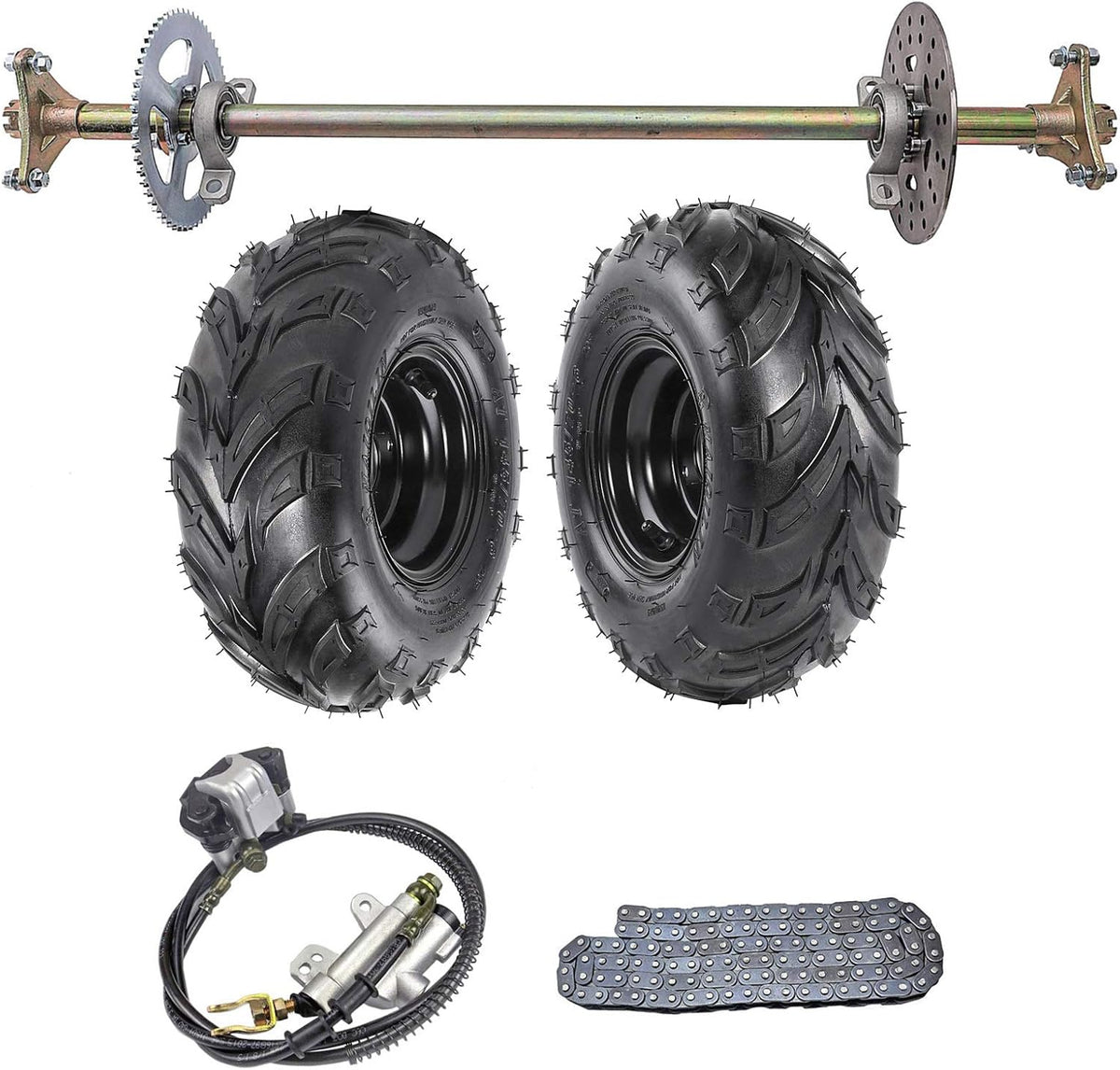 Rear Axle Assembly Complete Wheel Hub Kit with 6" Wheel Tires Rim Brake Assembly Chain for Go Kart Quad Trike Drift Bikes C626999