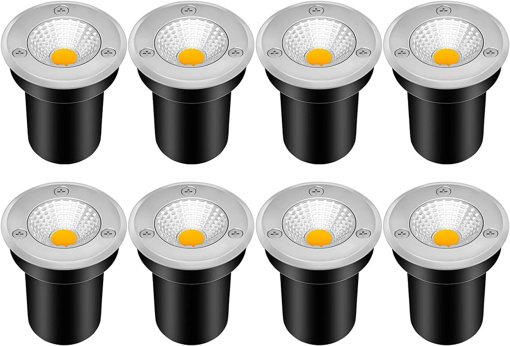 3W 12V-24V IP67 Waterproof LED Well Lights 8 Pack Warm White S6414