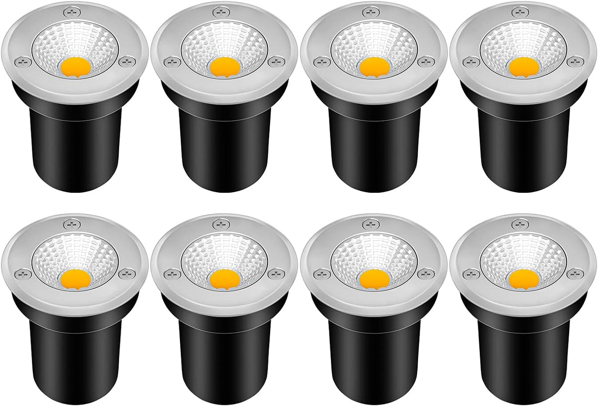3W 12V-24V IP67 Waterproof LED Well Lights 8 Pack Warm White S6414