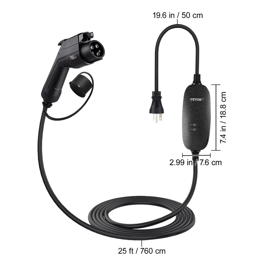 16 Amp 110V-240V Portable Electric Vehicle Charger with 25 ft Charging Cable U305960