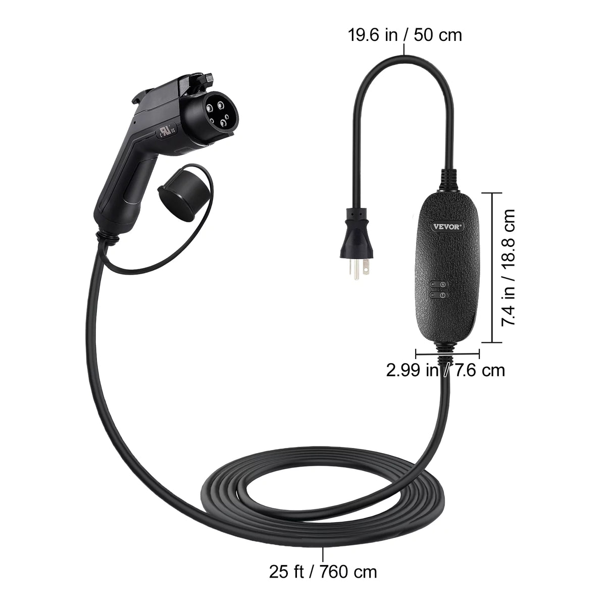 16 Amp 110V-240V Portable Electric Vehicle Charger with 25 ft Charging Cable U305960
