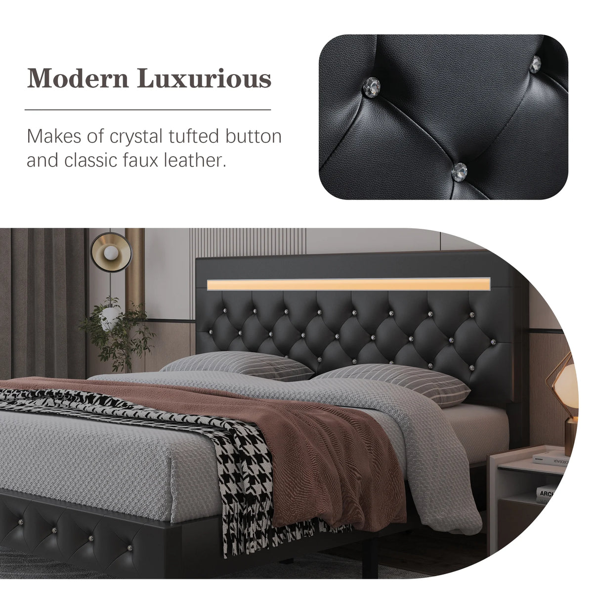 Full Size LED Leather Bed Frame with Headboard O356406