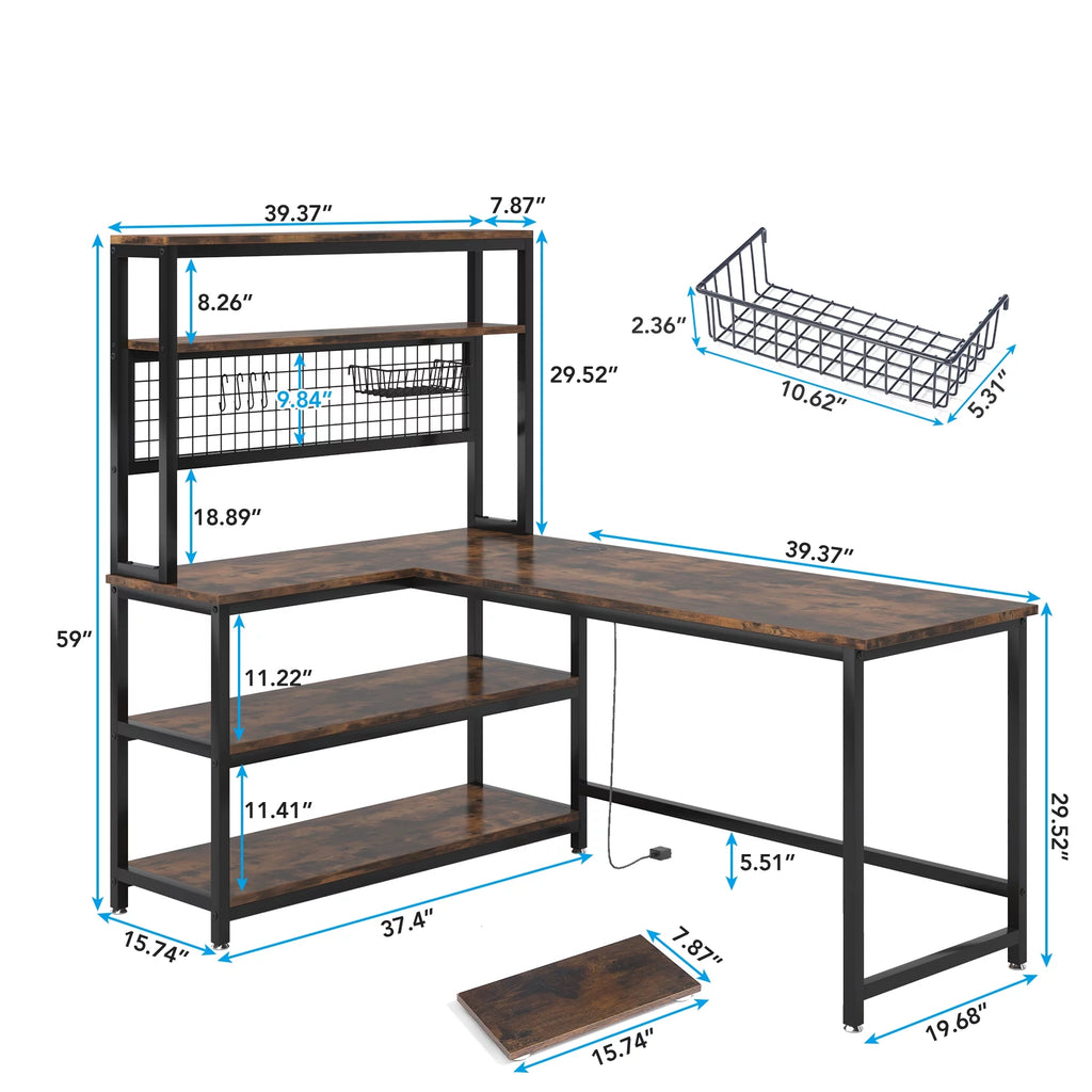 55" Computer Desk with Hutch & Bookshelf (Brown) Z687