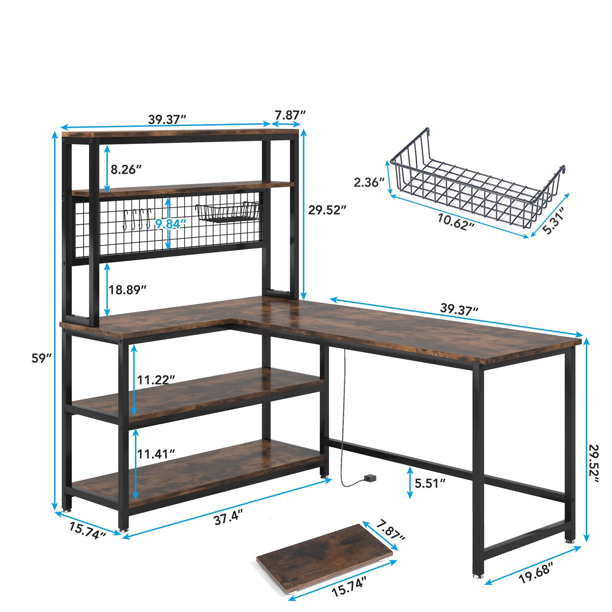55" Computer Desk with Hutch & Bookshelf (Brown) Z687