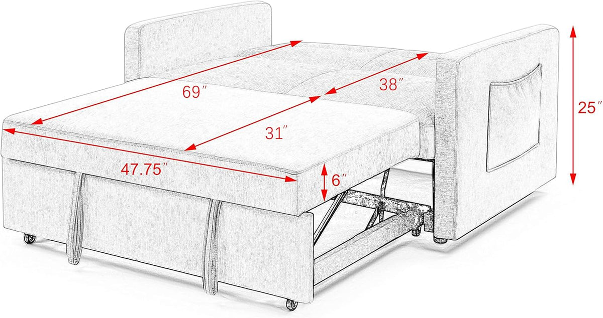 Beige Velvet 3 in 1 Convertible Sleeper Sofa C510572