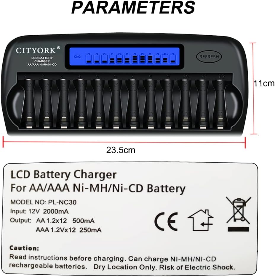 12 Slot LCD Smart Rechargeable Battery Charger for AA AAA NiMH NiCD L52452