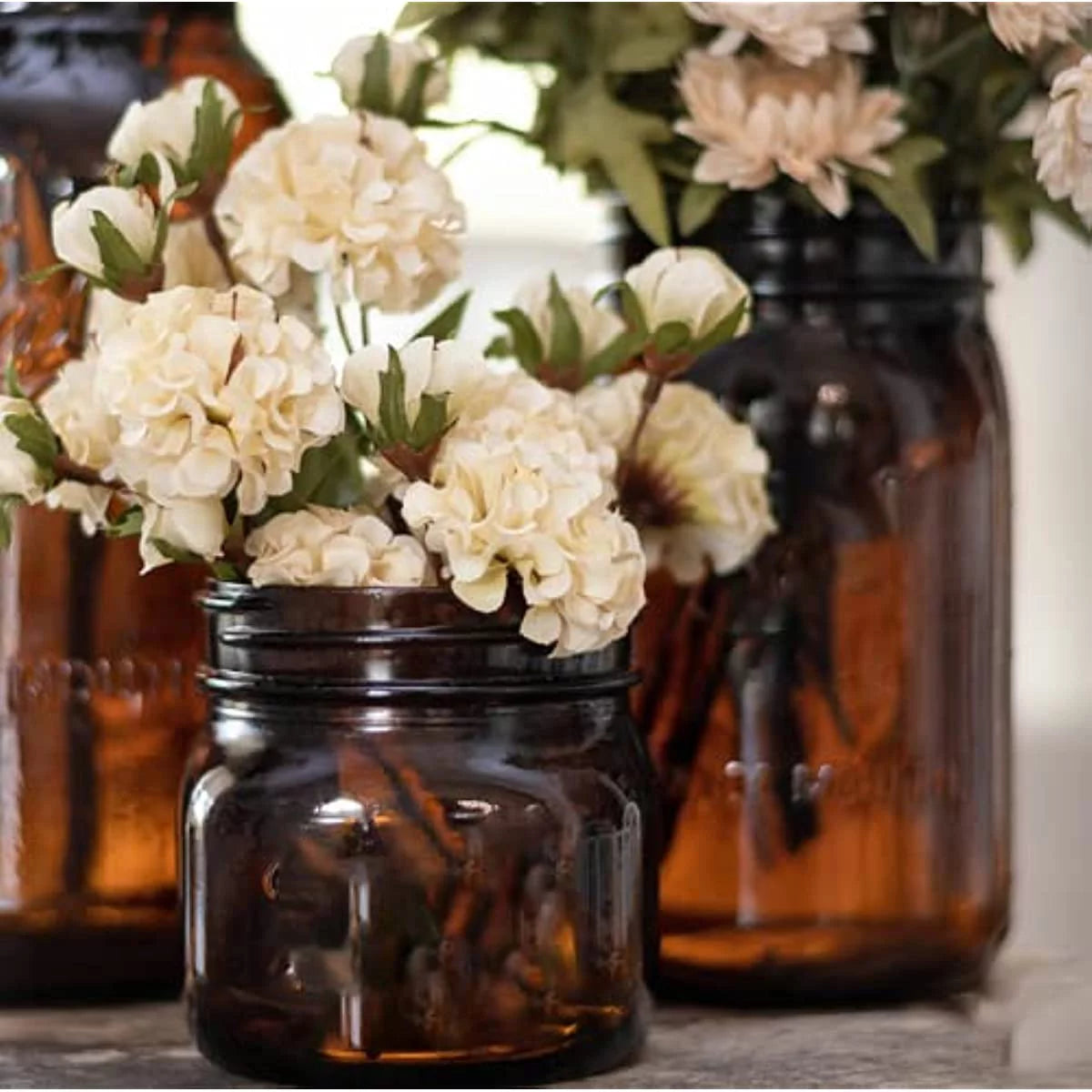 4 Pack 32Oz Amber Wide Mouth Glass Mason Jars with Airtight Lids and Bands Z78389