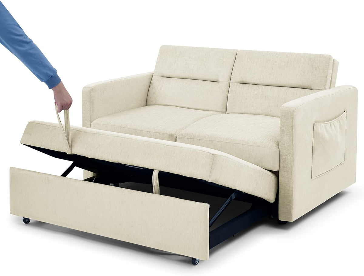 Beige Velvet 3 in 1 Convertible Sleeper Sofa C510572