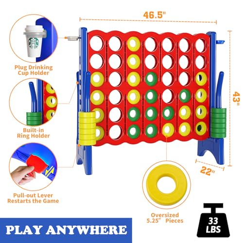 Oversized 4 ft Wide X 3.5 ft Tall 4-to-Score Game with 44 Pieces Rings and Cup Holder P7277