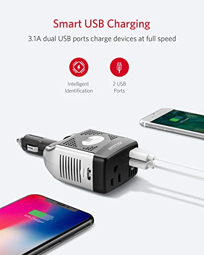 150W Power Inverter 12V to 110V Car Charger with 2 USB Ports Z276
