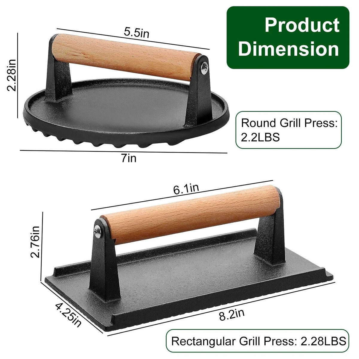 Cast Iron Steak Press with Wood Handle 2Pcs P636260
