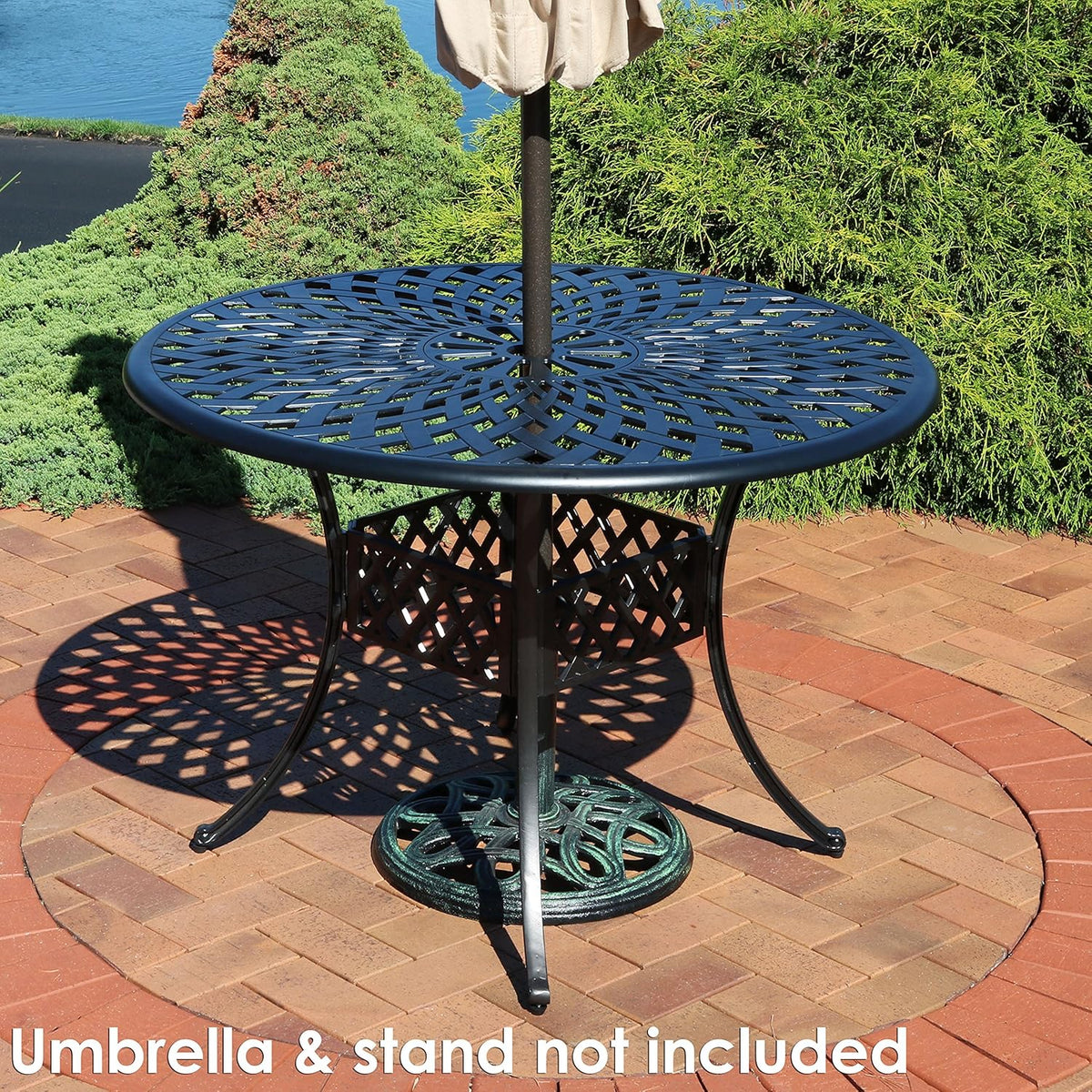 Round Cast Aluminum Patio Dining Table with Umbrella Hole O141592