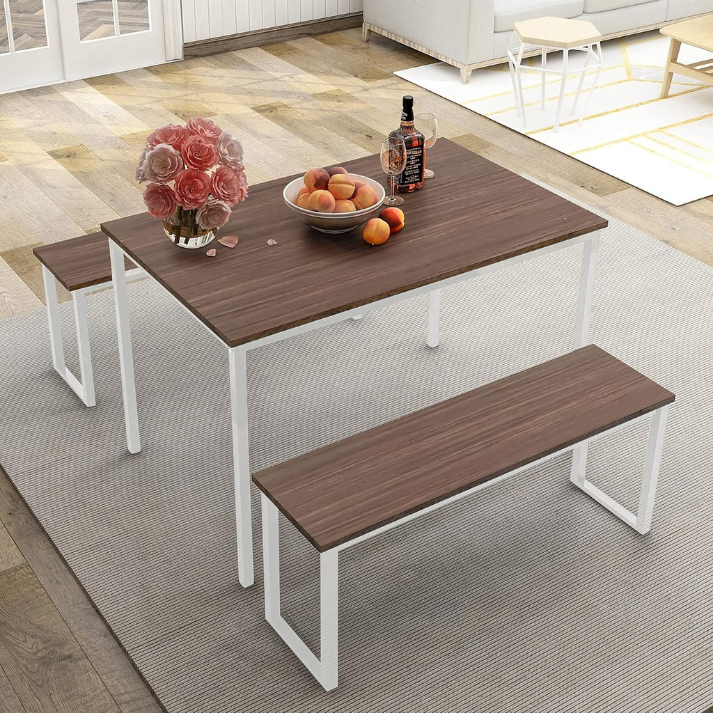 3 Pieces Dining Room Table Set with 2 Benches R55464