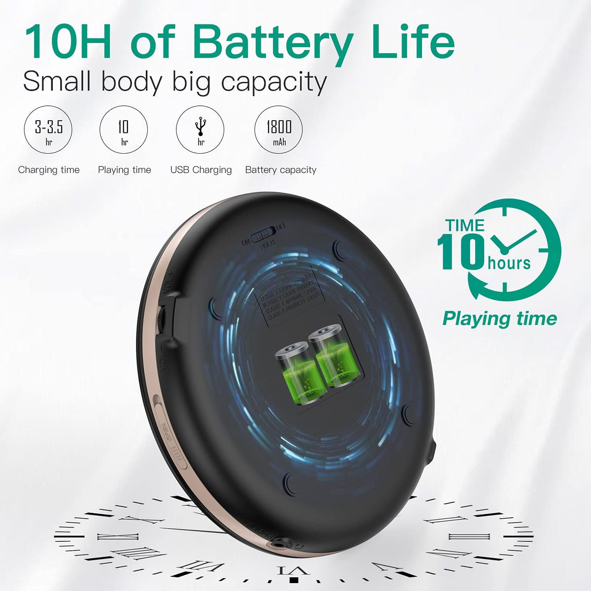 Rechargeable Portable CD Player with Bluetooth FM Transmitter Black Y704514