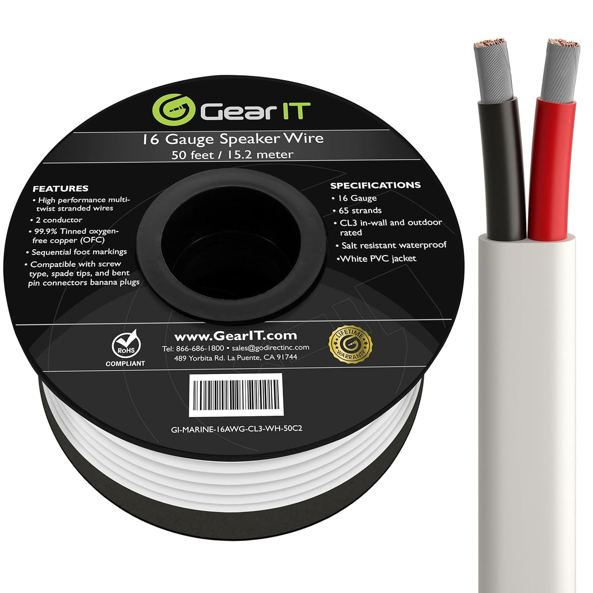 16AWG Tinned OFC Copper Marine Speaker Cable 200 Feet W895455