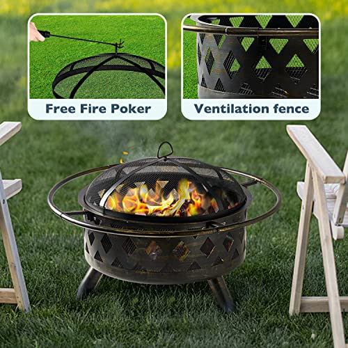 2 in 1 Wood Burning Fire Pit with Mesh Spark Screen Doors O885
