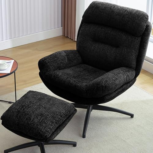 Beige Chenille Swivel Accent Chair with Ottoman R324