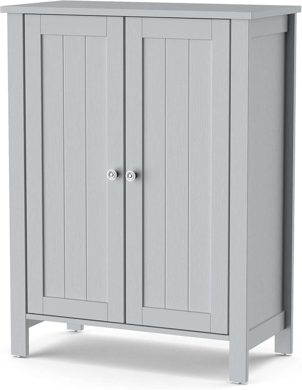 Grey 3 Tier Wooden Bathroom Floor Cabinet with Double Door and Adjustable Shelf C403