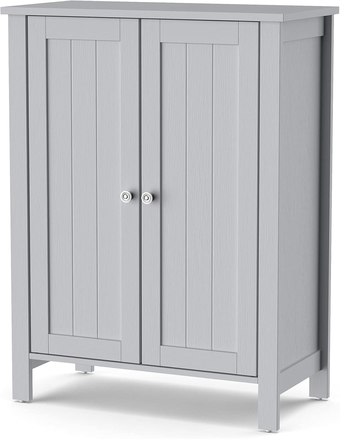 Grey 3 Tier Wooden Bathroom Floor Cabinet with Double Door and Adjustable Shelf C403