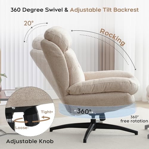 Beige Chenille Swivel Accent Chair with Ottoman R324