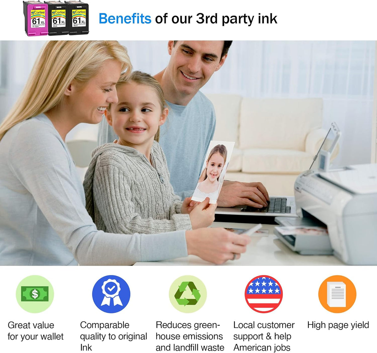 3 Pack 61XL High Yield Ink Cartridges Black & Color H5413