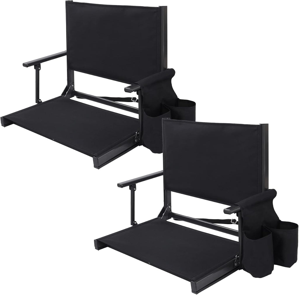 Black Folding Stadium Chair with Cup Holder I800