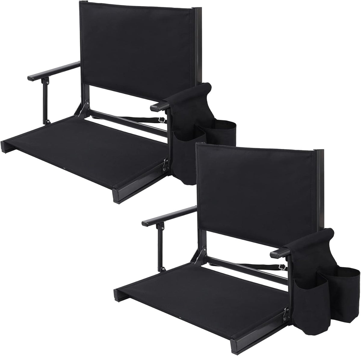 Black Folding Stadium Chair with Cup Holder I800