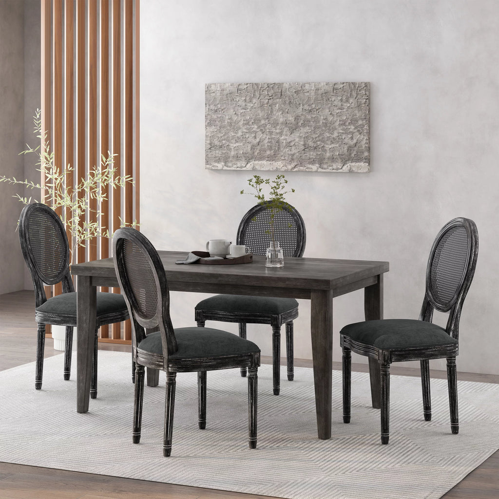 Upholstered Wood and Cane Dining Chairs, Set of 4 H50820