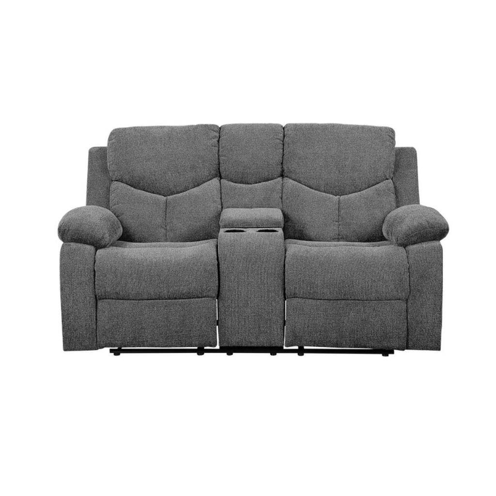 Gray Chenille Loveseat with Console F2808