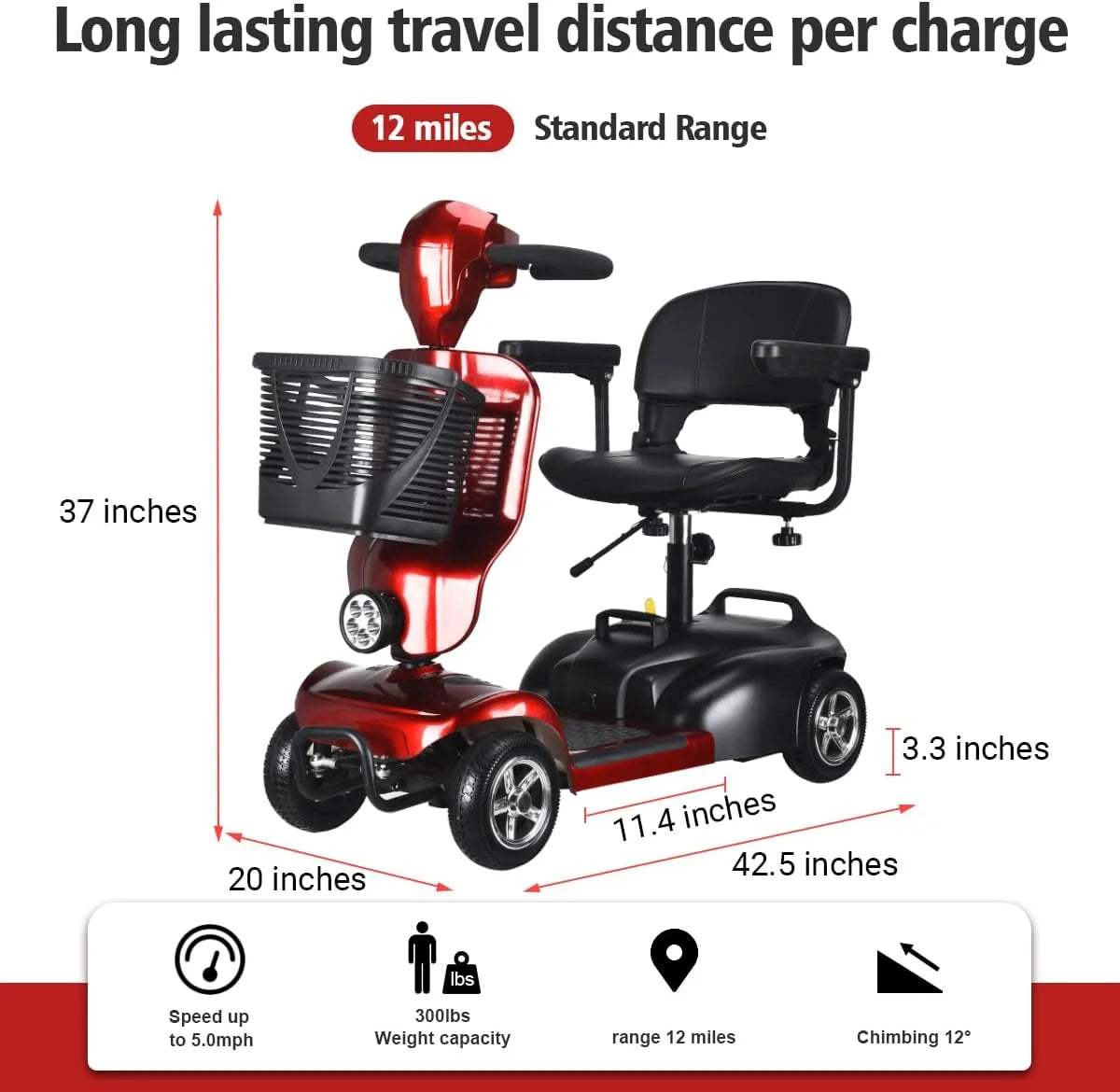 4 Wheel Foldable Mobility Scooter with Charger and Basket S47198