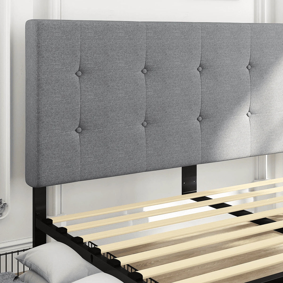 Queen Size Storage Bed Frame with 4 Drawers, Tufted Adjustable Headboard, Dark Grey T5448