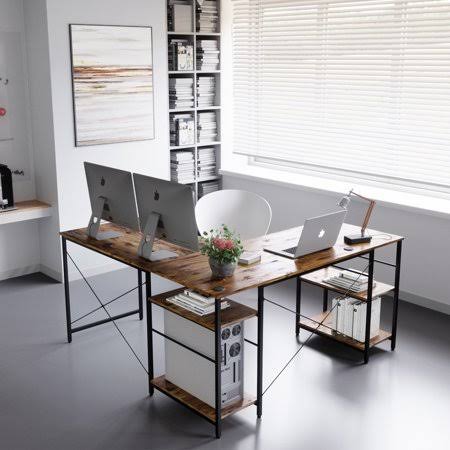 95.2 inch L Shaped Desk with Shelves V9875