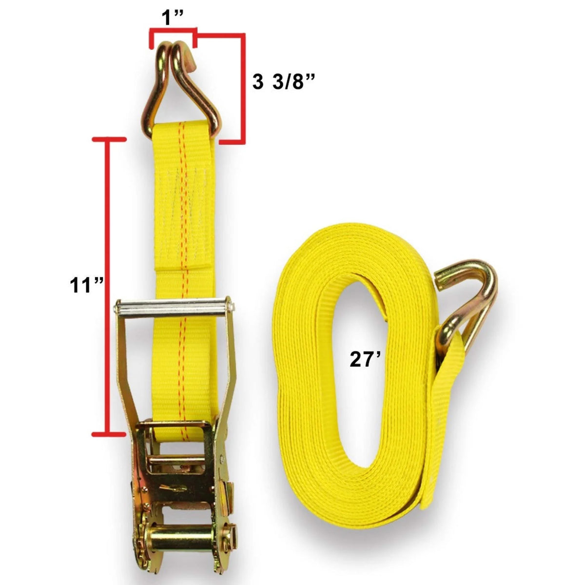 2 Heavy Duty Ratchet Straps with J Hooks, 2" x 27' Tie-Down Cargo Truck Straps N827647