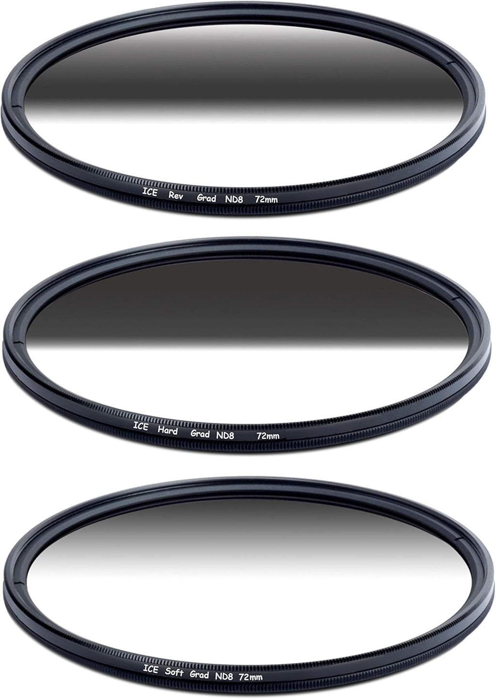 72mm Reverse Hard Soft ND8 Filter Neutral Density 3 Stop Optical Glass Pack of 2 W157