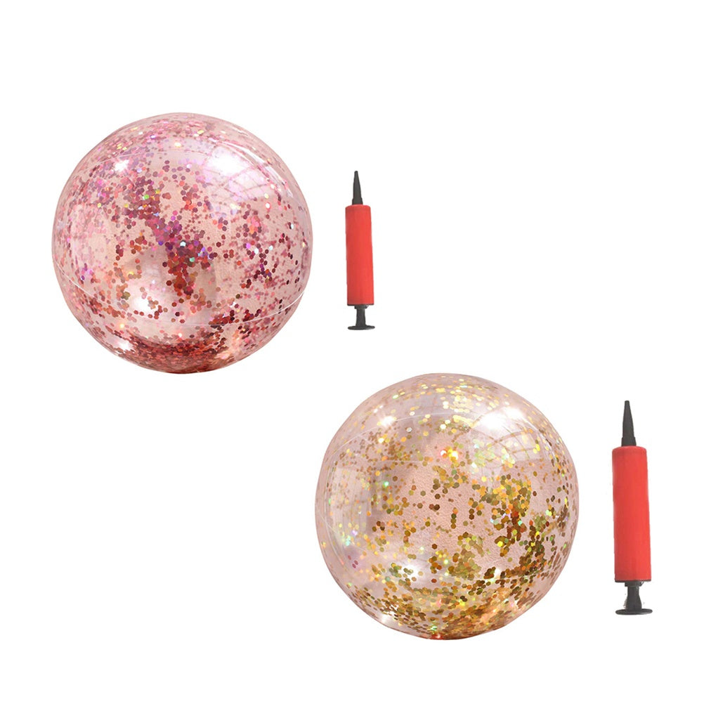 2pcs Glitter Sequin Beach Balls Inflatable PVC Ball Toys with Pumps M51698