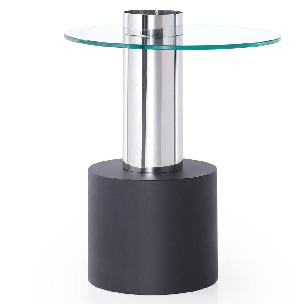 Clear Glass End Table with Stainless Steel and Black Base W9926